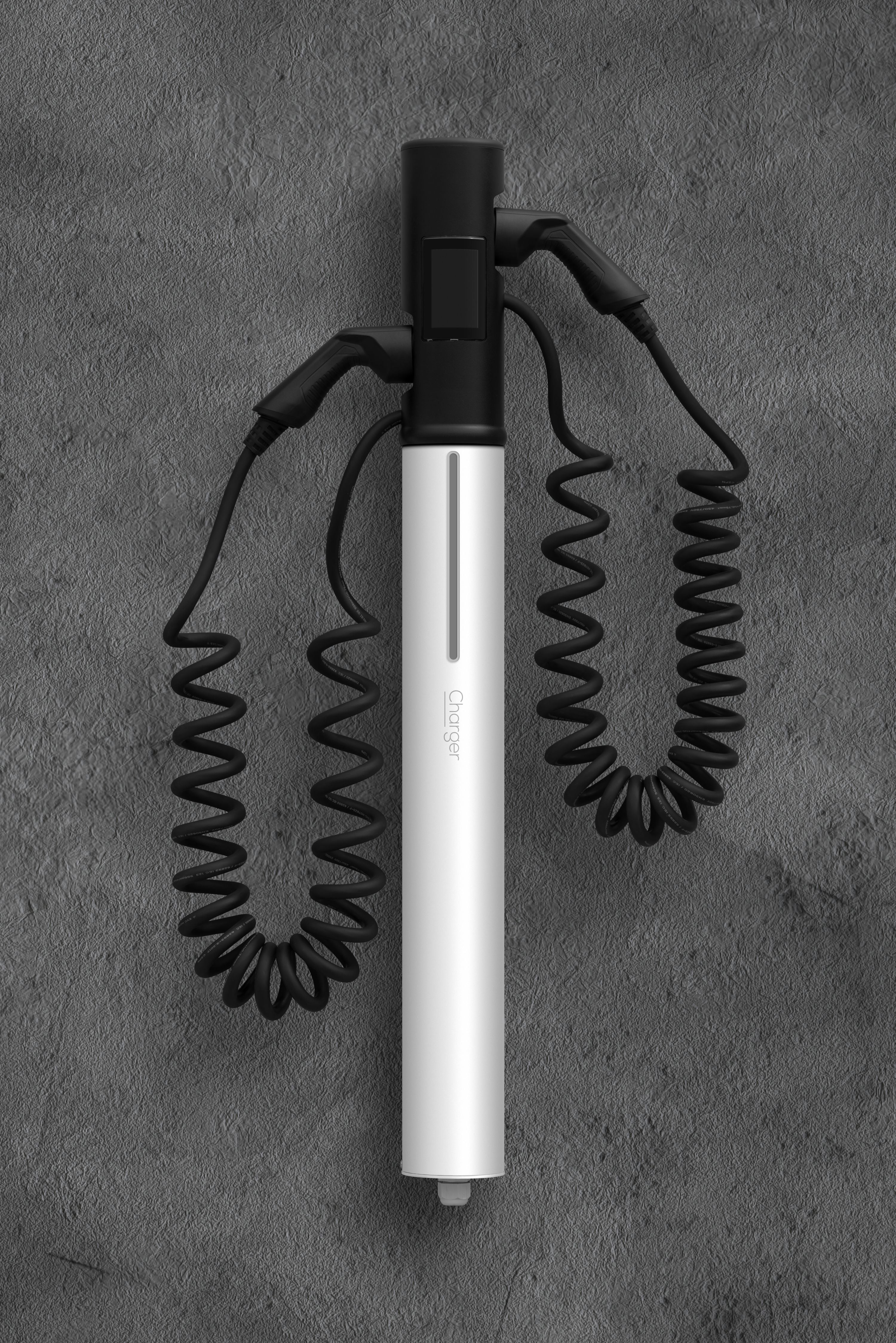 Astreea® SmartCharger – Model vertical montat pe perete cu 2 cabluri spiralate (2x22 kW)